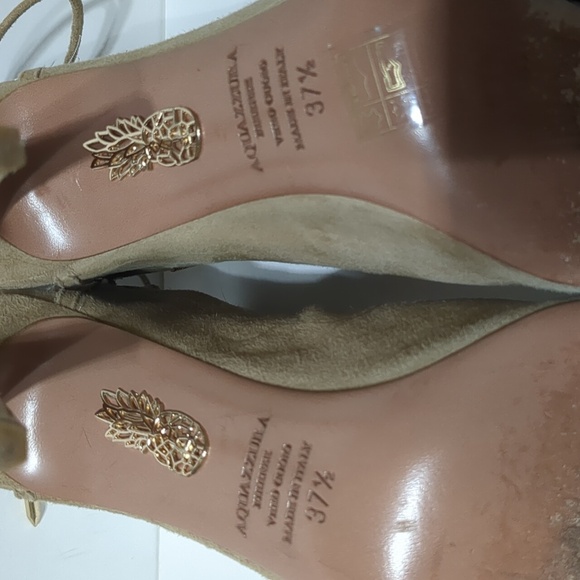 Aquazzura Firenze Tan Suede Leather Covered Lace-Up Heels size EU 37.5 US 7 - Picture 8 of 13